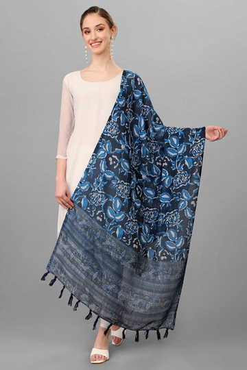 Blue Color Ethnic Ajrakh Digital Print Zari Silk Dupatta